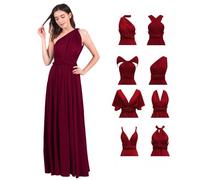 Abendkleid Lang Damen Elegant Sexy Rückenfreies Multiway Bandage Wickelkleid Festlich Hochzeitskleid Brautkleid Brautjungfernkleider Cocktailkleid Weihnachten Silvester Partykleid Ballkleid Weinrot L