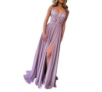 Abendkleid Lang - Spitzenkleid Damen Sexy,Spaghetti-Träger Kleider Damen Festlich Elegant mit Schlitz Abendkleider für Hochzeit Brautjungfernkleider Ballkleider Prom Party Kleid Maxikleider Festliche