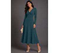 Abendkleid LAURA SCOTT, Damen, Gr. 42, N-Gr, grün (petrol), Jersey, Obermaterial: 95% Polyester, 5% Elasthan, unifarben, figurbetont wadenlang, V-Ausschnitt, Kleider Abendkleid, aus weicher Stretchwar