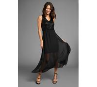 Abendkleid LAURA SCOTT, Damen, Gr. 44, N-Gr, schwarz, Chiffon, Obermaterial: 95% Polyester, 5% Elasthan. Rock: 100% Polyester, unifarben, figurbetont ca. Mitte Wade, V-Ausschnitt, Kleider Abendkleid, 