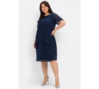 Abendkleid SHEEGO "Abendkleid", Damen, Gr. 46, Normalgrößen, blau (marine), 100% Polyester, Spitze:100% Polyamid, unifarben, knielang, Rundhals, Kleider Abendkleid (59425465-46) marine