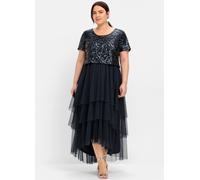 Große Größen: Abendkleid mit lose fallendem Paillettenoberteil, nachtblau, Gr.48