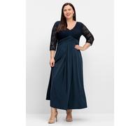 Sheego Damen Große Größen Abendkleid mit Oberteil aus floraler Spitze Abendmode elegant V-Ausschnitt Spitze