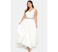 Große Größen: Abendkleid mit Spitzenoberteil und Chiffonrock, offwhite, Gr.50