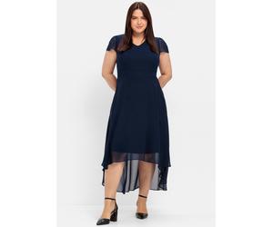 Abendkleid SHEEGO "Abendkleid", Damen, Gr. 52, Normalgrößen, blau (marine), Georgette, 100% Polyester, unifarben, lang, V-Ausschnitt, Kleider Abendkleid (97569101-52) marine