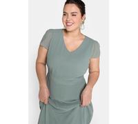 Abendkleid SHEEGO "Abendkleid", Damen, Gr. 52, Normalgrößen, braun (eukalyptus), Georgette, 100% Polyester, unifarben, lang, V-Ausschnitt, Kleider Abendkleid (81231254-52) eukalyptus