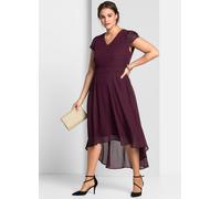 Abendkleid SHEEGO "Abendkleid", Damen, Gr. 52, Normalgrößen, lila (aubergine), Georgette, 100% Polyester, unifarben, lang, V-Ausschnitt, Kleider Abendkleid (68336101-52) aubergine