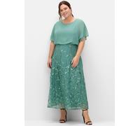 Abendkleid SHEEGO "Abendkleid", Damen, Gr. 54, Normalgrößen, grün (rauchgrün), 100% Polyester, Spitze:100% Polyester, unifarben, lang, Rundhals, Kleider Abendkleid (78880842-54) rauchgrün