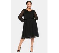 Chiffonkleid mit 3D-Effekt, mit Unterkleid, schwarz, Gr.54