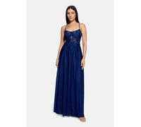Abendkleid VERA MONT "Damen im Glitzer-Look", Damen, Gr. 42, Normalgrößen, blau (dunkelblau, grau), Stoff, Obermaterial: 100% Polyester. Futter: 100% Polyester, festlich, ausgestellt lang, Rundhals, K