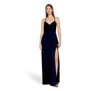 Abendkleid VERA MONT "Damen mit V-Ausschnitt", Damen, Gr. 34, Normalgrößen, blau (night sky), Satin, Obermaterial: 97% Polyester, 3% Elasthan. Futter: 100% Polyester, figurbetont lang, Kleider Abendkl