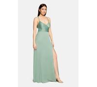 Abendkleid VERA MONT "Damen mit V-Ausschnitt", Damen, Gr. 42, Normalgrößen, grün (foggy grün), Satin, Obermaterial: 97% Polyester, 3% Elasthan. Futter: 100% Polyester, figurbetont lang, Kleider Abendk