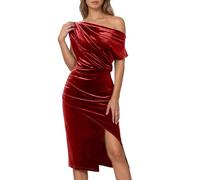 Abendkleider Damen Abendkleide Brautkleid Rüschenkleid Cocktailkleid Ballkleider Lang Weihnachtskleid Festliches Outfit Maxikleid Silvester Tanzkleid Samtkleid