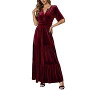 Abendkleider Damen Cocktailkleid Samtkleid Festliche Kleider Ballkleider Lang Hochzeitskleid Festliches Outfit Weihnachtskleid Silvester Brautkleid Abendkleide Rüschenkleid