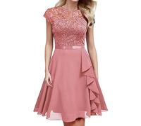 Abendkleider Damen Elegant, Spitzenkleid Damen Hohe Taille Satin Kleid A-Linie Kleider Midikleider Plissee Swing Ballkleider Satinkleid Mode Partykleid Formelle Abendkleid Cocktailkleid Ballkleid