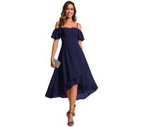 Abendkleider Damen Elegante Sommerkleider Midi A-Linie Kleid Sling Chiffon Hochzeit Gastkleider Brautjungfer Kleider Kurz Navy Blau 40