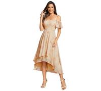 Abendkleider Damen Elegante Sommerkleider Midi A-Linie Kleid Sling Chiffon Hochzeit Gastkleider Brautjungfer Kleider Kurz Goldene Rose 42