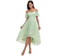Abendkleider Damen Elegante Sommerkleider Midi A-Linie Kleid Sling Chiffon Hochzeit Gastkleider Brautjungfer Kleider Kurz Rosa Hellgrün 42