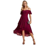 Abendkleider Damen Elegante Sommerkleider Midi A-Linie Kleid Sling Chiffon Hochzeit Gastkleider Brautjungfer Kleider Kurz Burgund 44