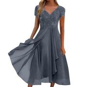 Abendkleider Damen Sommerkleid Lang Kleid Elegant Chiffon Spitze Swing Cocktailkleid Lässig Festliche Kleider Für Frauen Hochzeitsgast Brautjungfernkleider Partykleid,12 Grau,3XL