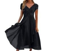 Abendkleider Damen Sommerkleid Lang Kleid Elegant Chiffon Spitze Swing Cocktailkleid Lässig Festliche Kleider Für Frauen Hochzeitsgast Brautjungfernkleider Partykleid,10 Schwarz,3XL