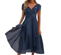 Abendkleider Damen Spitzenkleid Chiffon Spitze Swing Cocktailkleid Rüschen Sommerkleid Kleid Lässig Festliches Ballkleid Elegant Brautjungfernkleider für Hochzeit Midi Partykleid Luftig