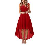 Abendkleider Elegant für Hochzeit Ärmellos Festliche Kleid Spitzen und Chiffon Kleider Unregelmäßiger Saum Lässig Locker Brautjungfernkleid