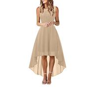 Abendkleider Elegant für Hochzeit Ärmellos Festliche Kleid Spitzen und Chiffon Kleider Unregelmäßiger Saum Lässig Locker Brautjungfernkleid