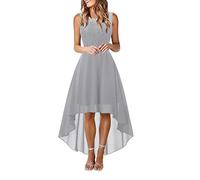 Abendkleider Elegant für Hochzeit Ärmellos Festliche Kleid Spitzen und Chiffon Kleider Unregelmäßiger Saum Lässig Locker Brautjungfernkleid