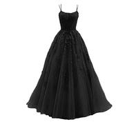 Abendkleider Elegant FüR Hochzeit, Ballkleid Damen Aus TüLl Mit SpaghettiträGern Lange Spitzenapplikationen Brautkleider - A Linie Formelle Party Abendkleider Ballkleider Lang Cocktailkleid Brautjung