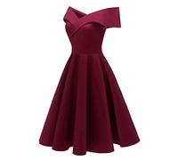Abendkleider Elegant Für Hochzeit Ballkleider Damen Lang Elegant A-Linien Swingkleid Einfarbig Hohe Taille Shortkleid Knielang Cocktailkleid Trägerlos Ballkleid Kurz Ärmel Partykleid Tunikakleid Wein