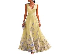 Abendkleider Elegant Für Hochzeit Chiffonkleid Damen Festlich Cocktailkleid Damen Ärmellos A Linie Ballkleider Lang Blumen Kleid Hochzeitsgast Elegante Kleider Sommer Partykleid