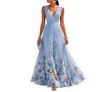 Abendkleider Elegant Für Hochzeit Chiffonkleid Damen Festlich Cocktailkleid Damen Ärmellos A Linie Ballkleider Lang Blumen Kleid Hochzeitsgast Elegante Kleider Sommer Partykleid