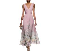 Abendkleider Elegant Für Hochzeit Chiffonkleid Damen Festlich Cocktailkleid Damen Ärmellos A Linie Ballkleider Lang Blumen Kleid Hochzeitsgast Elegante Kleider Sommer Partykleid