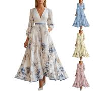 Abendkleider Elegant Für Hochzeit Cocktailkleid Damen Hochzeitsgast Chiffonkleid Sexy V Ausschnitt Winterkleid Damen Langarm Hohe Taille Blumen Kleid Lang Cocktail Kleider Maxi Dress