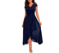 Abendkleider Elegant Für Hochzeit Festliche Kleider Damen Spitze Chiffon Abendkleid Vorne Kurz Hinten Lang Abschlusskleid Rüschen Chiffonkleid Frauen Cocktailkleid A Linie Ballkleid Festkleid