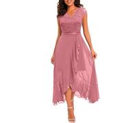 Abendkleider Elegant Für Hochzeit Festliche Kleider Damen Spitze Chiffon Abendkleid Vorne Kurz Hinten Lang Abschlusskleid Rüschen Chiffonkleid Frauen Cocktailkleid A Linie Ballkleid Festkleid