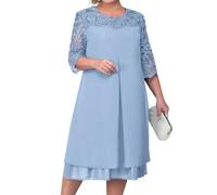 Abendkleider Elegant Für Hochzeit Große Größen Chiffon Kleid Hochzeitsgast Damen Sommer Midi Festliche Kleider Für Mollige Frauen Ballkleid mit Ärmel Spitze Abschlusskleider Partykleid
