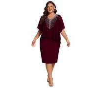 Abendkleider Elegant Für Hochzeit Große Größen Cocktailkleid Damen Hochzeitsgast Sommerkleid Damen Elegant Mit Ärmel Chiffonkleid V Ausschnitt Festliche Kleider Für Mollige Midi Damenkleider