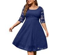 Abendkleider Elegant Für Hochzeit Große Größen Spitzenkleid Midi Cocktailkleid Damen Hochzeitsgast Kleid A-Linie Brautmutterkleider Frauen Festlich Abendkleid Lochstickerei Sommerkleid Party