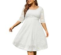 Abendkleider Elegant Für Hochzeit Große Größen Spitzenkleid Midi Cocktailkleid Damen Hochzeitsgast Kleid A-Linie Brautmutterkleider Frauen Festlich Abendkleid Lochstickerei Sommerkleid Party