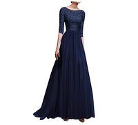 Abendkleider Elegant Für Hochzeit Hochzeitsgast Kleid Damen Lang Halbarm Spitze Cocktailkleid Damen A Linie Chiffon Kleider Festlich Lange Ballkleider Lochstickerei Große Größen Silvesterkleid