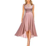 Abendkleider Elegant Für Hochzeit Kleid Hochzeitsgast Damen Festlich Cocktailkleid Party Spitzenkleid Chiffon Lochstickerei Abendkleid Vorne Kurz Hinten Lang Spitze Kleid A Linie Midikleid