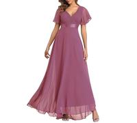 Abendkleider Elegant Für Hochzeit Kleider Festliches Partykleid Abendkleid Damen Lang Lochstickerei Kleid A-Linien Plissee Maxi Cocktailkleid Damen Hohe Taille Ballkleid Frauen Lange Luftig