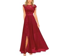 Abendkleider Elegant Für Hochzeit Kleider Festliches Partykleid Abendkleid Damen Lang Lochstickerei Kleid A-Linien Plissee Maxi Cocktailkleid Damen Hohe Taille Ballkleid Frauen Lange Luftig