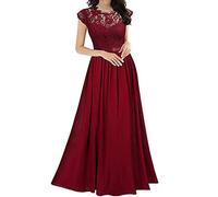Abendkleider Elegant Für Hochzeit Kleider Festliches Partykleid Abendkleid Damen Lang Lochstickerei Kleid A-Linien Plissee Maxi Cocktailkleid Damen Hohe Taille Ballkleid Frauen Lange Luftig
