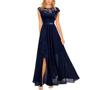 Abendkleider Elegant Für Hochzeit Kleider Festliches Partykleid Abendkleid Damen Lang Lochstickerei Kleid A-Linien Plissee Maxi Cocktailkleid Damen Hohe Taille Ballkleid Frauen Lange Luftig