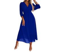 Abendkleider Elegant Für Hochzeit Lang 3/4 Ärmel Cocktailkleid Damen Hochzeitsgast Chiffon Kleid V Ausschnitt Maxi Festliche Kleider Frauen Elegant A Linie Tailliert Festlich Maxikleid Sommer