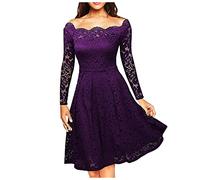 Abendkleider Elegant Für Hochzeit Spitze Langarm Kleid Damen Schulterfrei Vokuhila Abendkleid Festliche Kleider Frauen Knielang A Linie Partykleid Silvester Ballkleid Off Shoulder Brautkleid
