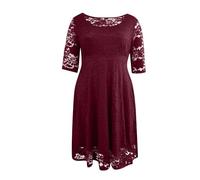 Abendkleider Elegant Für Hochzeit Spitzenkleid Lochstickerei Kleid Hochzeitsgast Damen Mit Ärmel Cocktailkleid Frauen Abendkleid A Linie Kleider Party Midi Brautjungfernkleider Große Größe